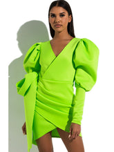 Load image into Gallery viewer, Lime Green Mini Bodycon Dress Women Clothes 2019 Dresses Woman Party Night Puffy Sleeves Neon Black Red White