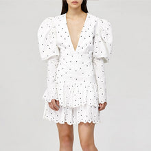 Load image into Gallery viewer, TWOTWINSTYLE Summer Polka Dot Dress For Women V Neck Puff Sleeve High Waist Ruffles Mini Dresses Female Fasihon Clothing 2019
