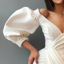 Load image into Gallery viewer, White Sexy Puff Sleeve V-neck Irregular Dress Women Fashion Long Dresses High Quality Steetwear High Waist Asymmetric Dress